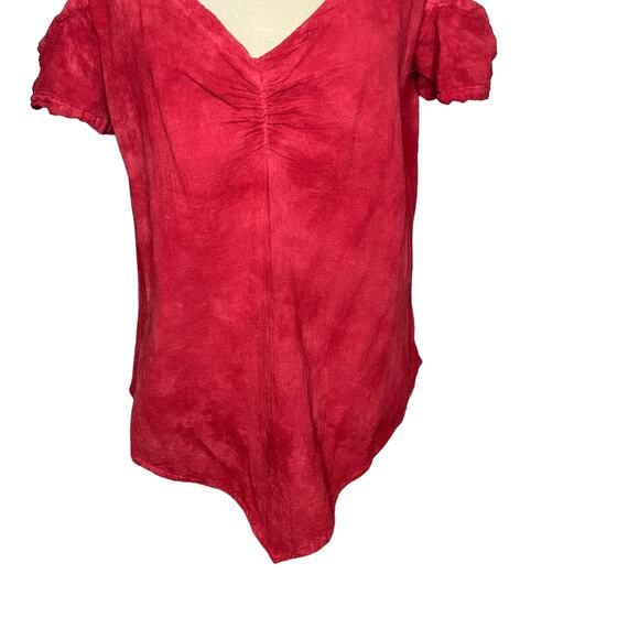 Maria De Guadalajara Red Cold Shoulder Asymmetrical Top Blouse 2 Medium - Picture 3 of 8